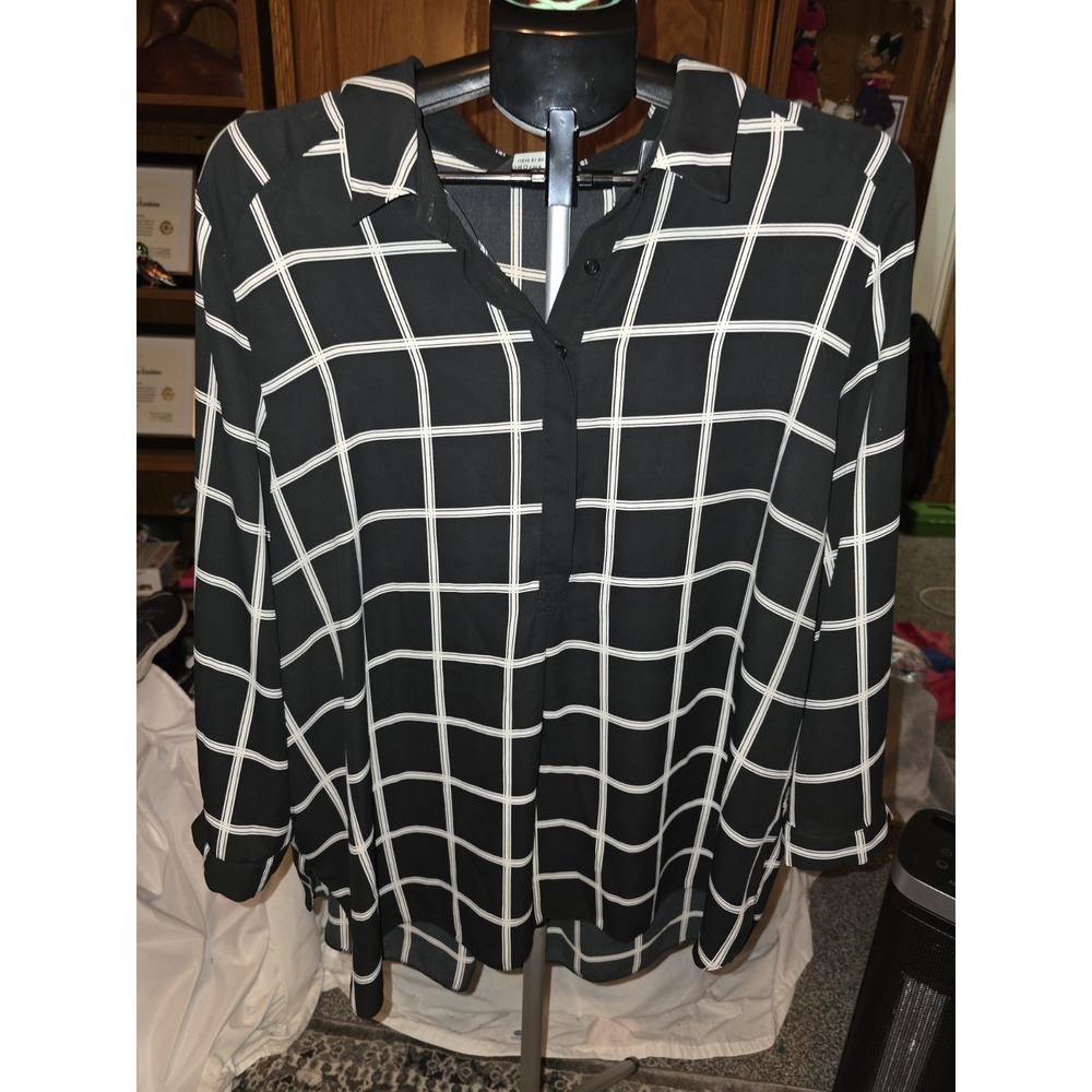 Dorothy Perkins Black And White Check Blouse Size 18. 1/4 BUTTON. Cottagecore,